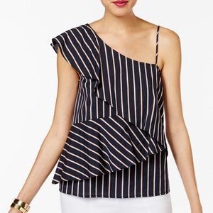 Nwot Marled stripe One-Shoulder Tiered Blouse